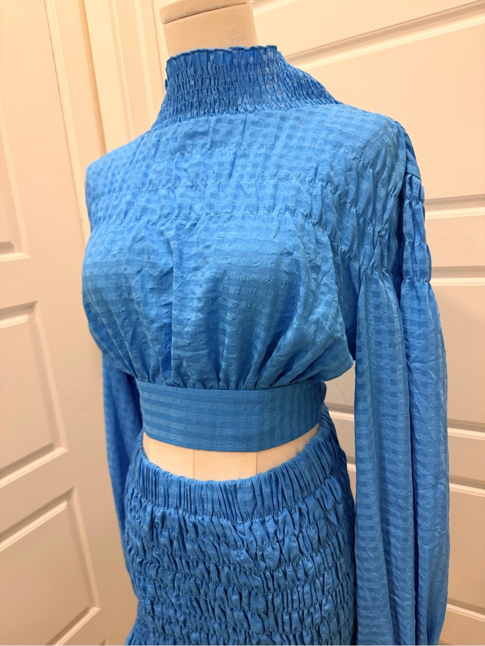 SHEIN Electric Blue Smocked Crop Top and Mini Skirt Set - Picture 5 of 9
